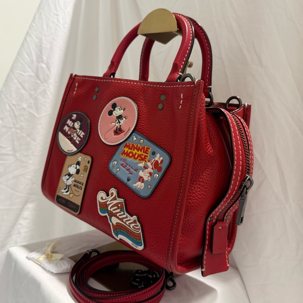 Coach Disney Rogue 25 with Minnie Mouse Patches in Pewter Hardware/1941 Red - Picture 3 of 11